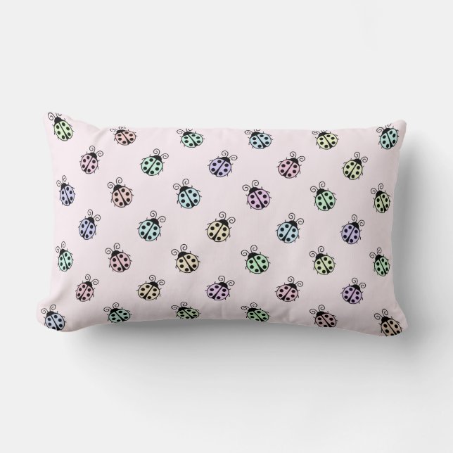 Ladybugs Pastel Multicolor Pattern on Pink Lumbar Cushion (Front)