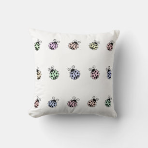 Ladybugs Pastel Multicolor Pattern on White Cushion