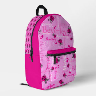 Ladybugs personalised name all over pink printed backpack