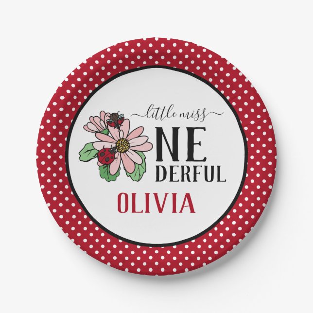 Ladybugs Pink Daisies Onederful Birthday Party Paper Plate (Front)