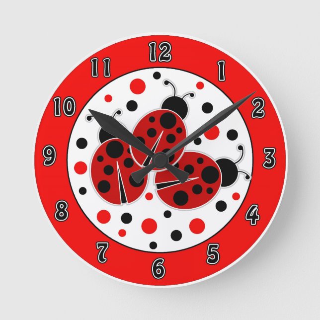 Ladybugs Polka Dots Wall Clock (Front)