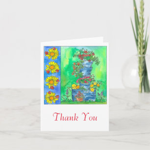 Ladybugs Red Roses Watercolor Flowers Thank You Card