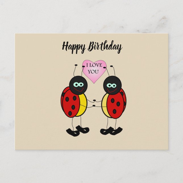 Ladybugs together holding hands in love postcard (Front)