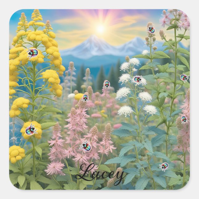 Ladybugs Visiting The Garden Square Sticker (Front)