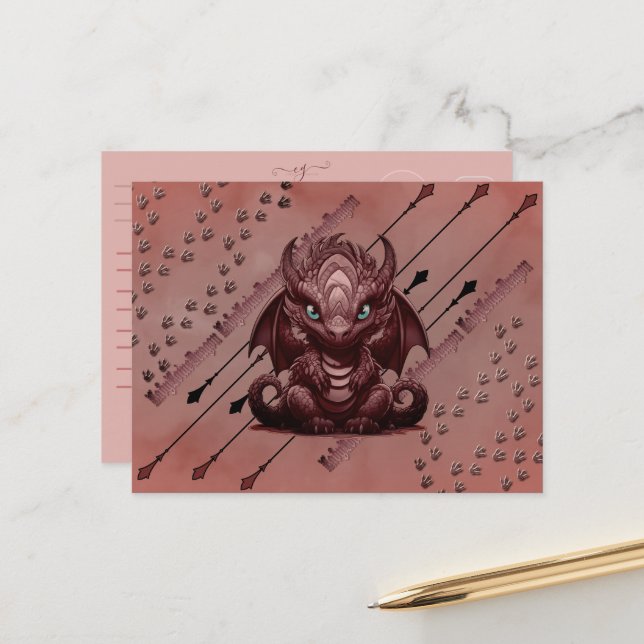 LadyLotusDragon Pink Dragon Postcard (Front/Back In Situ)