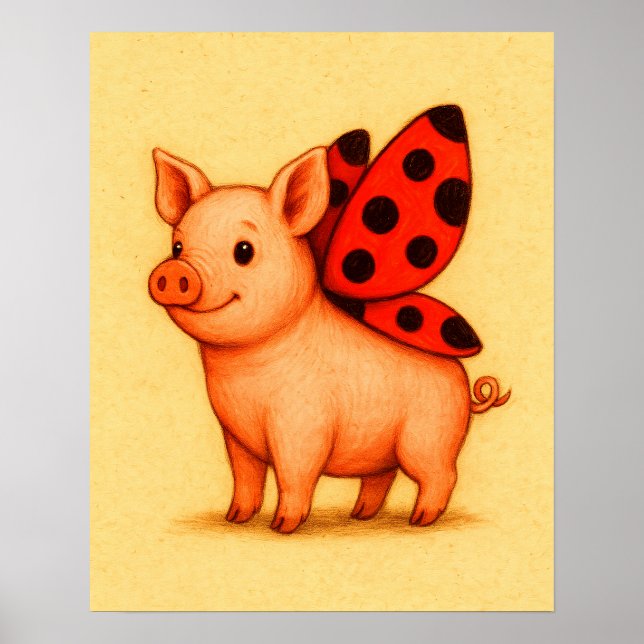 Ladypig Pig Wall Art, Ladybug Wings Pig  Poster (Front)
