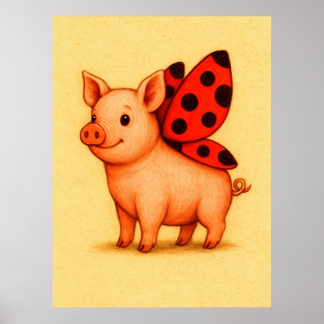 Ladypig Pig Wall Art, Ladybug Wings Pig   Poster (Front)