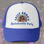 Lady's Bachelorette Party Photo Trucker Hat<br><div class="desc">To celebrate a Bachelorette Party. Designed for someone who is having a "Bachelorette Party"! Lady's hat with your photo,  name choice,  and party wording. Hen Party cap. Add the name of the person whose party it is,  and also their photograph. Bachelorette Party baseball cap.</div>