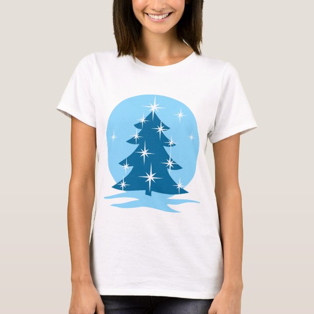 Lady's Blue Christmas Shirts Blue Tree T-Shirts (Front)