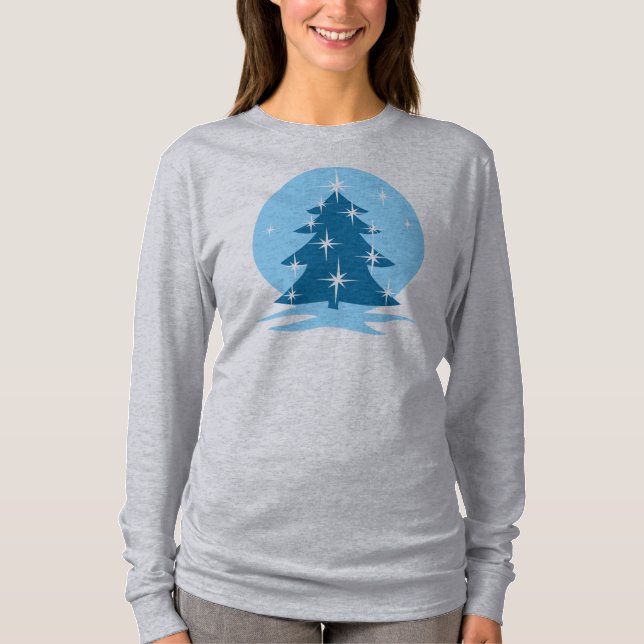 Lady's Blue Christmas Shirts Blue Tree T-Shirts (Front)
