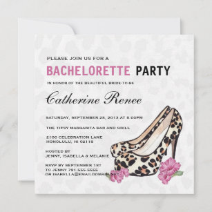 Lady's Jaguar Stiletto Hibiscus Bachelorette Party Invitation