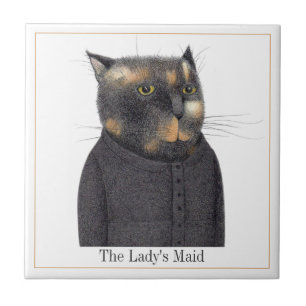 LADY'S MAID CAT 4.25" Square Ceramic Tile + Text