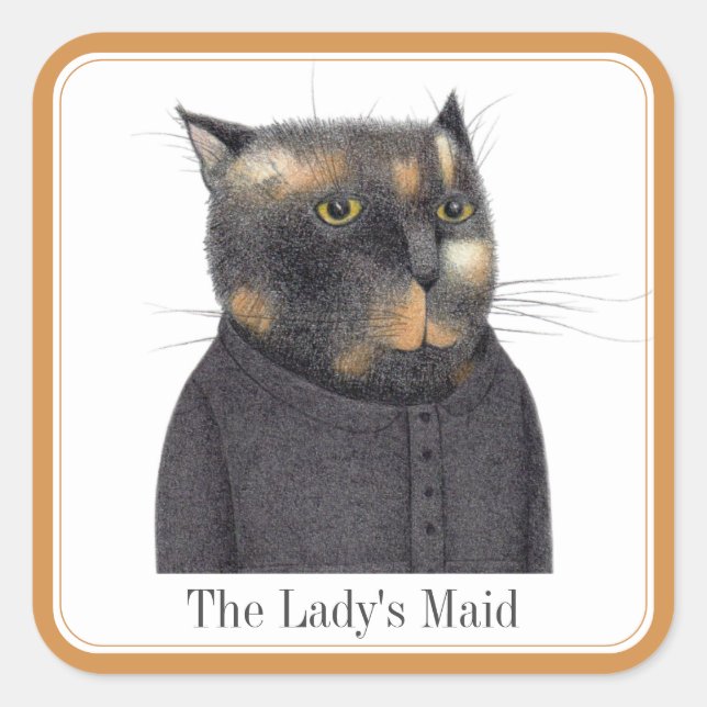 LADY'S MAID CAT Large Square Stickers + Text (Front)