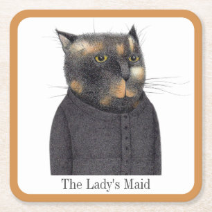 LADY'S MAID CAT Square Paper Coasters + Text