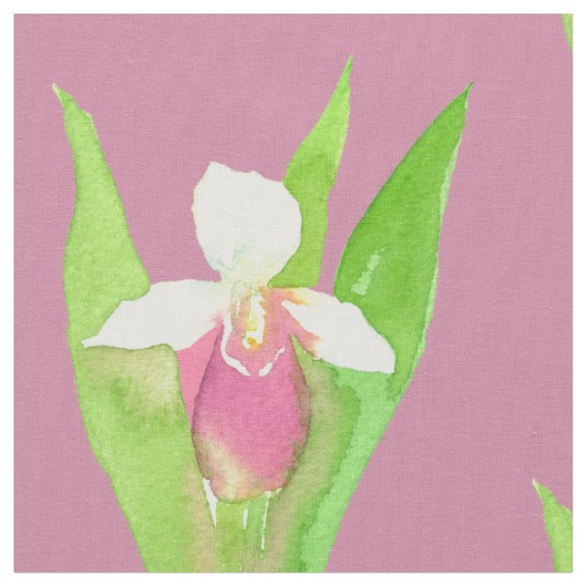 Lady's Slipper Watercolor Flowers Fabric (Close Up)
