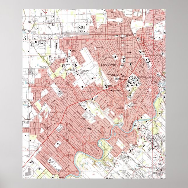 Lafayette Louisiana Map (1983) Poster (Front)
