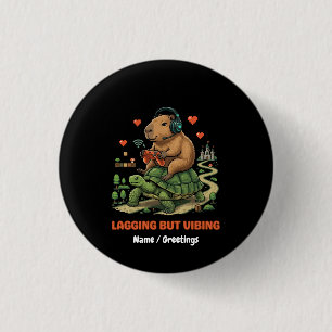 Lagging But Vibing Funny Capybara & Turtle Gamer 3 Cm Round Badge