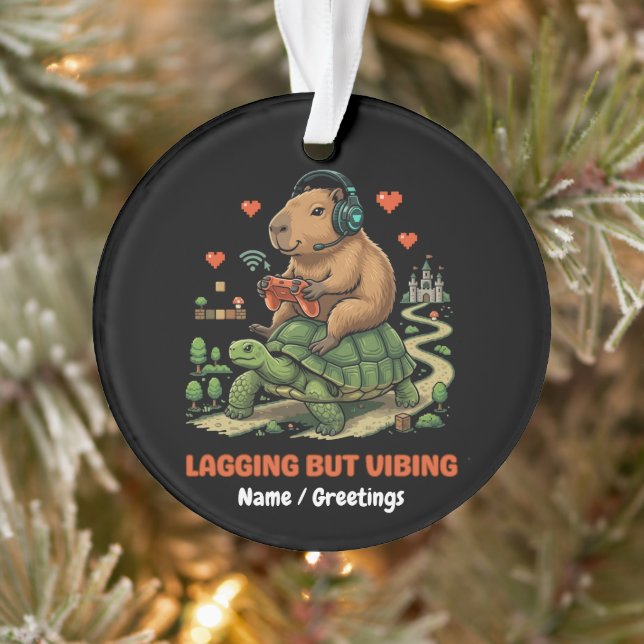 Lagging But Vibing Funny Capybara & Turtle Gamer  Ornament (Tree)