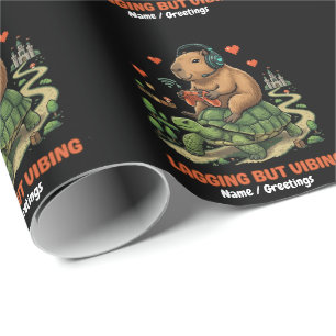 Lagging But Vibing Funny Capybara & Turtle Gamer  Wrapping Paper