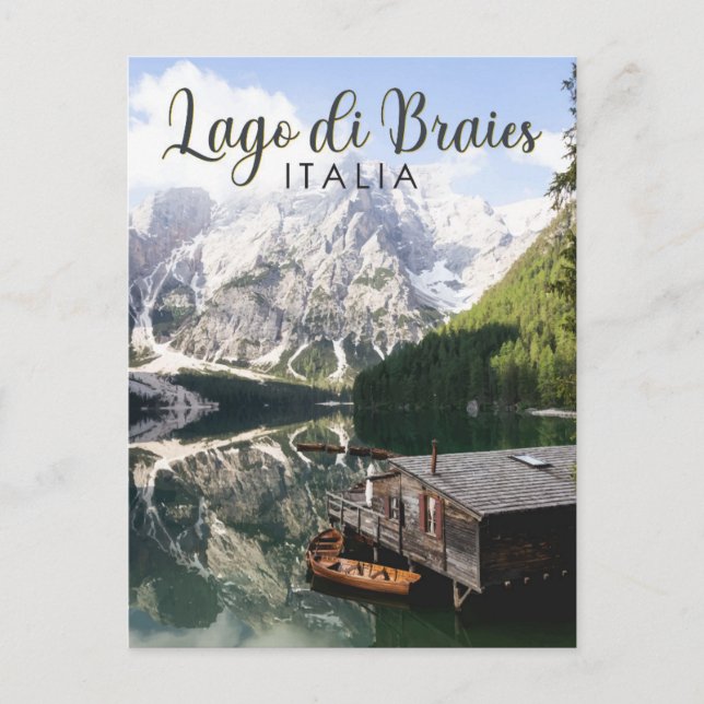 Lago di Braies Italy Travel Art Vintage Postcard (Front)