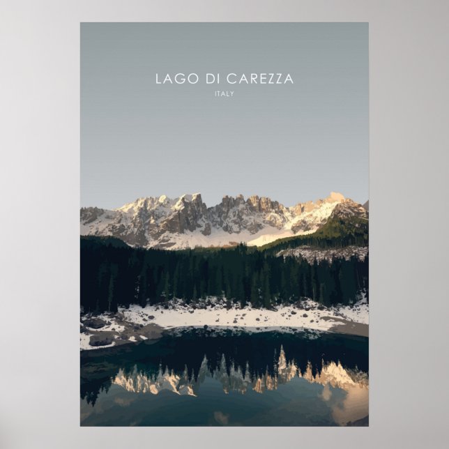 Lago Di Carezza, Italy Travel Illustration Poster (Front)
