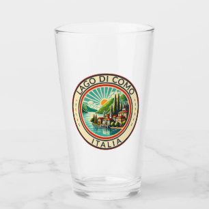 Lago di Como Italia Illustration Travel Art Badge Glass