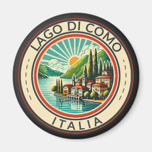 Lago di Como Italia Illustration Travel Art Badge Magnet