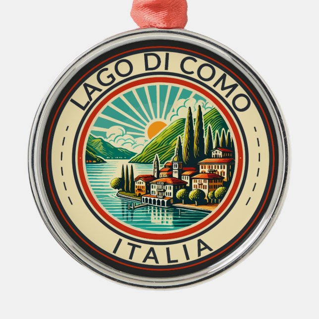 Lago di Como Italia Illustration Travel Art Badge Metal Tree Decoration (Front)