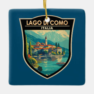 Lago di Como Italia Travel Art Badge Ceramic Ornament