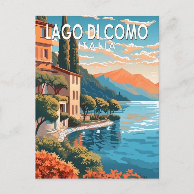 Lago di Como Italia Travel Art Vintage Postcard (Front)