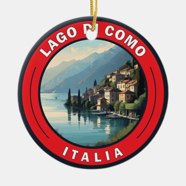 Lago di Como Italy Badge Ceramic Tree Decoration (Front)