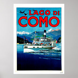 Lago di Como Lake Italy Vintage Travel Poster