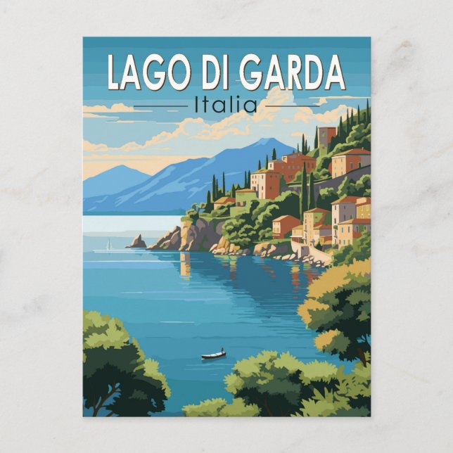 Lago di Garda Italia Travel Art Vintage Postcard (Front)