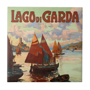 Lago di Garda, Lake Garda, Italy Vintage Travel, L Tile