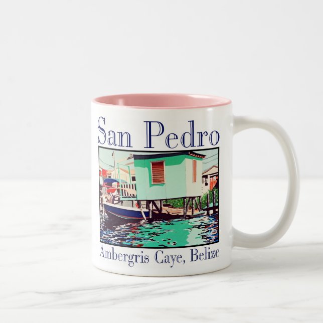 Lagoon side boat house Two-Tone coffee mug (Right)