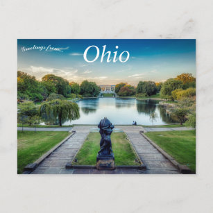 Lagoon with statue Cleveland Museum of Art Ohio Postcard