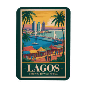Lagos Nigeria Illustration Travel Art Vintage Magnet