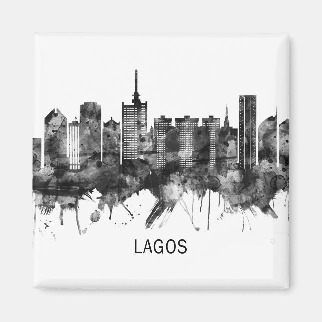 Lagos Nigeria Skyline BW Magnet (Front)