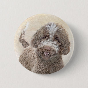 Lagotto Romagnolo Painting - Cute Original Dog Art 6 Cm Round Badge