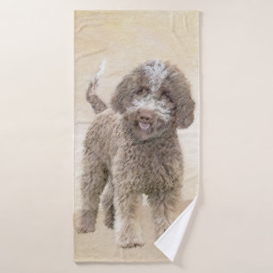 Lagotto Romagnolo Painting - Cute Original Dog Art Bath Towel Set
