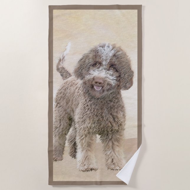 Lagotto Romagnolo Painting - Cute Original Dog Art Beach Towel (Front)