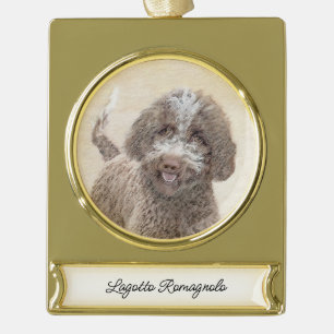Lagotto Romagnolo Painting - Cute Original Dog Art Gold Plated Banner Ornament