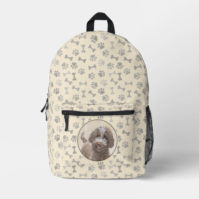 Lagotto Romagnolo Painting - Cute Original Dog Art Printed Backpack (Front)