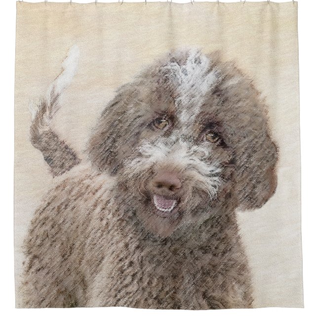 Lagotto Romagnolo Painting - Cute Original Dog Art Shower Curtain (Front)