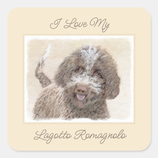 Lagotto Romagnolo Painting - Cute Original Dog Art Square Sticker (Front)