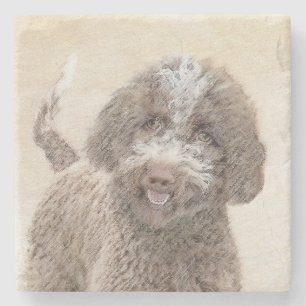 Lagotto Romagnolo Painting - Cute Original Dog Art Stone Coaster