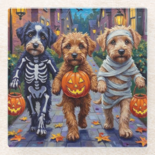 Lagotto Romagnolo Trick-or-Treating Halloween Glass Coaster