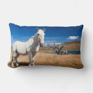 Laguna Azul, landscape with horses Lumbar Cushion