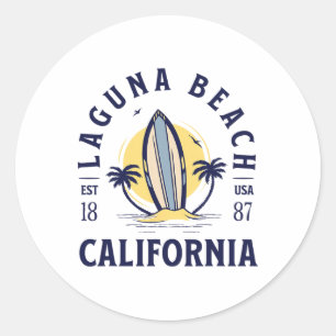 Laguna Beach California Surf Summer Vacation Vinta Classic Round Sticker