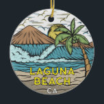 Laguna Beach California Vintage Ceramic Tree Decoration<br><div class="desc">Laguna Beach hand drawn illustration with mountains and ocean waves in the background. Perfect for anyone who loves to visit Laguna Beach.</div>